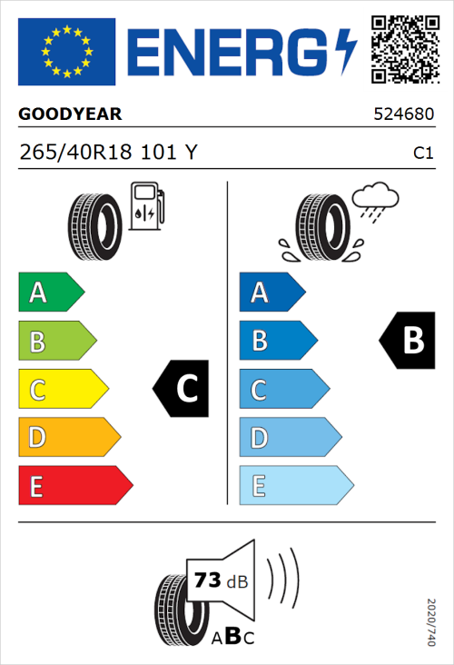 Tyre Label for Goodyear Eagle F1 Asymmetric 2 265/40R18 101Y