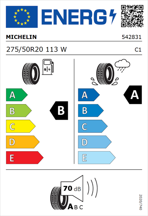 Tyre Label for Michelin Latitude Sport 275/50R20 113W