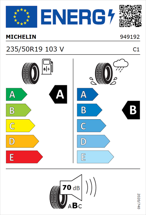 Tyre Label for Michelin Primacy 4 235/50R19 103V