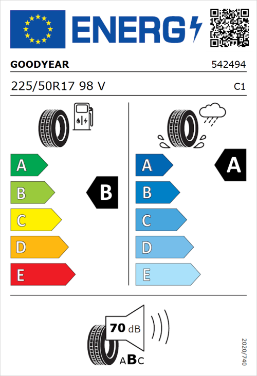 Tyre Label for Goodyear EfficientGrip Performance 2 225/50R17 98V