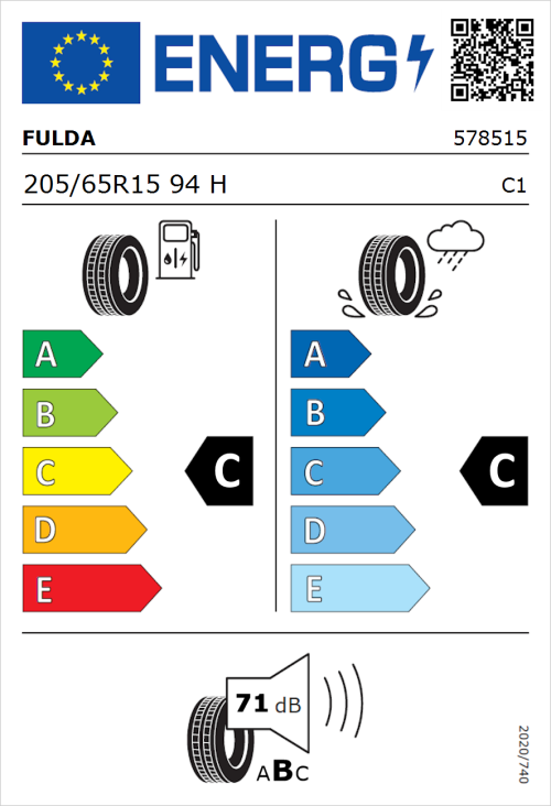 Tyre Label for Fulda EcoControl 205/65R15 94H