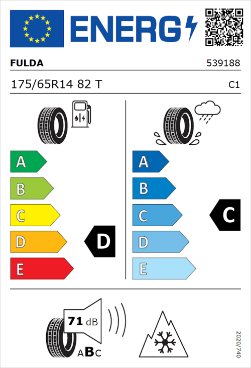 Tyre Label for Fulda MultiControl 175/65R14 82T