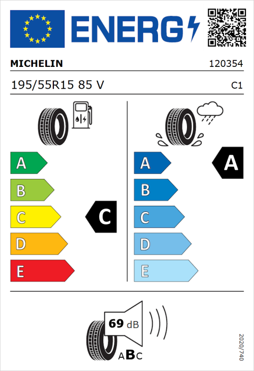 Tyre Label for Michelin Primacy 4 195/55R15 85V