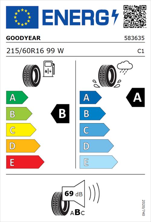 Tyre Label for Goodyear EfficientGrip Performance 2 215/60R16 99W