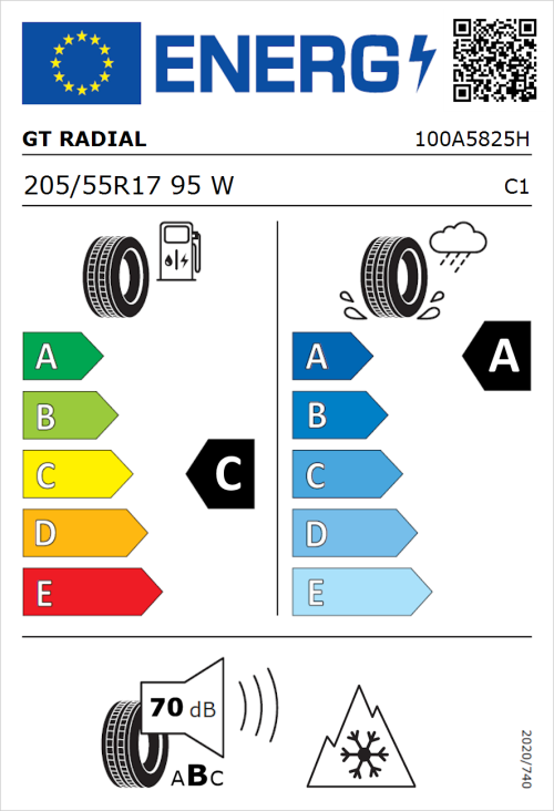 Tyre Label for GT Radial Climate Active 205/55R17 95W