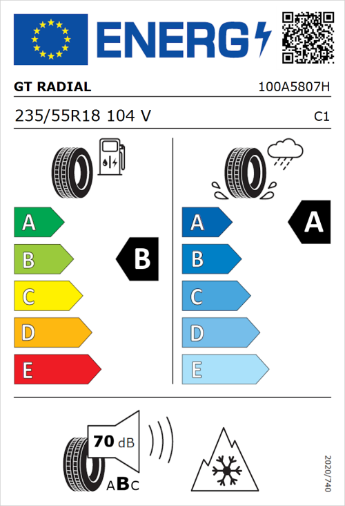 Tyre Label for GT Radial Climate Active 235/55R18 104V