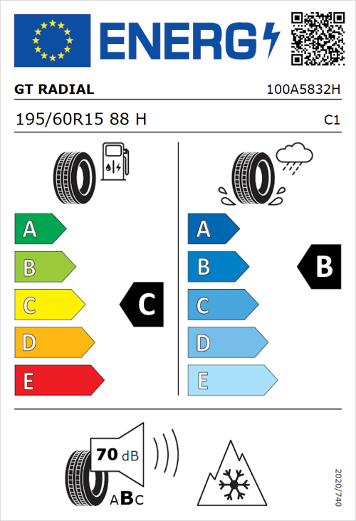 Tyre Label for GT Radial Climate Active 195/60R15 88H