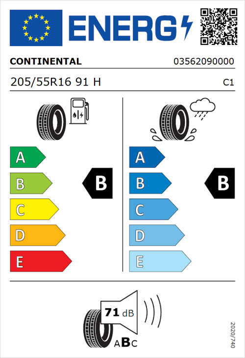 Tyre Label for Continental ContiEcoContact 5 205/55R16 91H