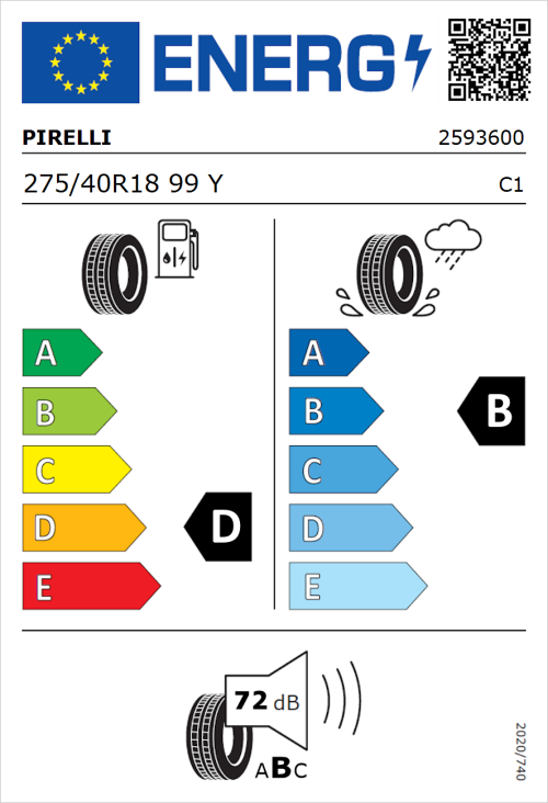 Tyre Label for Pirelli P Zero Asimmetrico 275/40R18 99Y