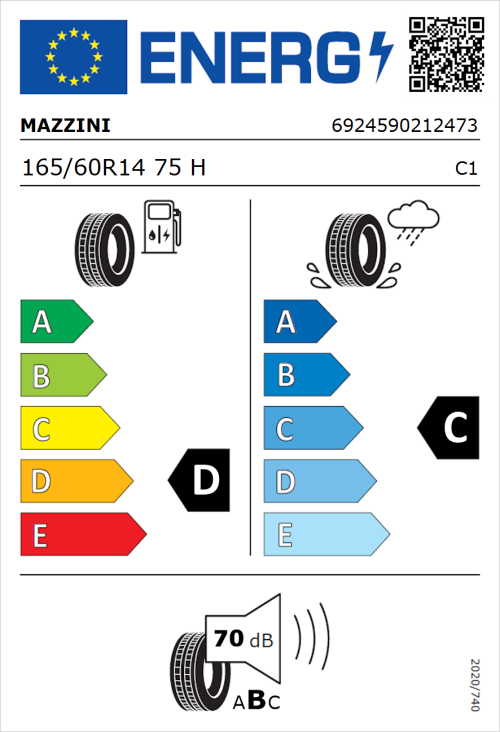 Tyre Label for Mazzini Eco 307 165/60R14 75H